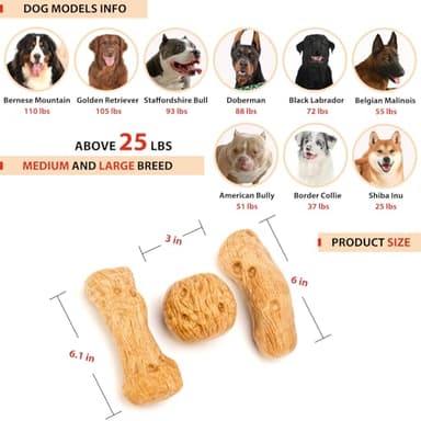 Willjoy 3-Pack Dog Toys for Aggressive Chewers, Chew Toys for Aggressive Chewers, Pine Wood & Nylon, Bacon Flavor Aggressive Chew Toys for Large Dogs, Long Lasting Dog Chews Alternative to Real Sticks - Image 6