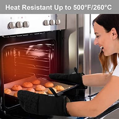 KEGOUU Oven Mitts and Pot Holders 6pcs Set, Kitchen Oven Glove High Heat Resistant 500 Degree Extra Long Oven Mitts and Potholder with Non-Slip Silicone Surface for Cooking (Black) - Image 6