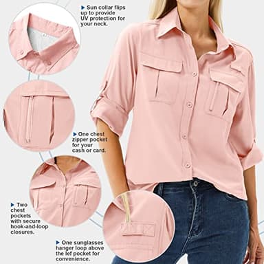 Toumett Women's UPF 50 Long Sleeve UV Sun Protection Safari Shirts Outdoor Quick Dry Fishing Hiking Travel Shirts(5071,Pink,L) - Image 3