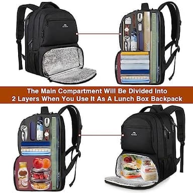 MATEIN Lunch Backpack for Men, 18 Inch Large Insulated Backpack Cooler with USB Charging Port, Water Resistant Laptop Back pack with Lunch Box Bag for Work Travel Business College Picnic, Black - Image 4