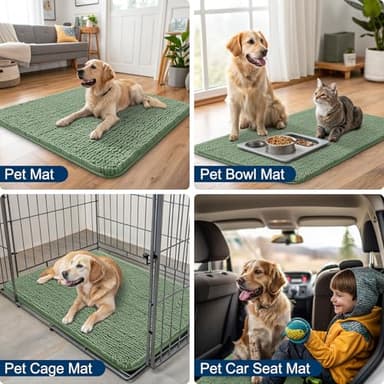 Smiry Dog Door Mat for Muddy Paws 48x30, Absorbs Moisture and Dirt Doormat, Non-Slip Washable Quick Dry Chenille Front Door Mat Indoor Entrance, Entryway Carpet for Inside Floor, Olive Green - Image 6