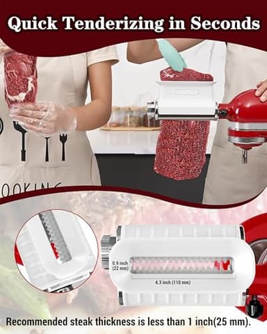 Meat Tenderizer Attachment for Kitchenaid Mixers, 3 Adjustable Thickness Settings, Dishwasher Safe Sturdy Beef Steak Processor Tool Accessory - Image 4
