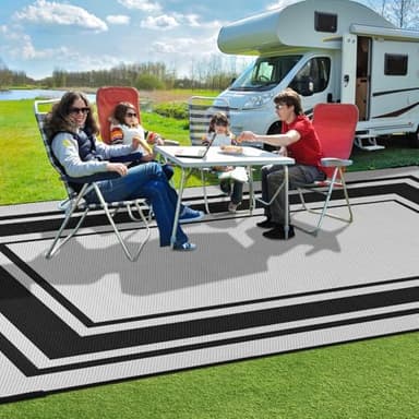 SatisInside Outdoor Rug 5x8 Ft Waterproof Plastic Straw Rugs for Patio,RV,Beach,Camping, Backyard,Porch, Picnic, Black&White - Image 5