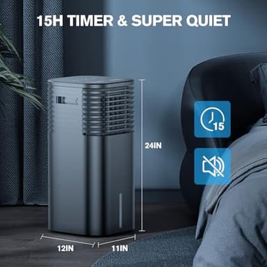 24" Windowless Portable Air Conditioner, 15H Timer & 120°Oscillation, 3-IN-1 Portable AC Unit with Remote, 2-Gal Tank, 3 Modes & 3 Speeds, Ultra-Quiet Ventless Swamp Cooler for Room Home Office, Inky - Image 2