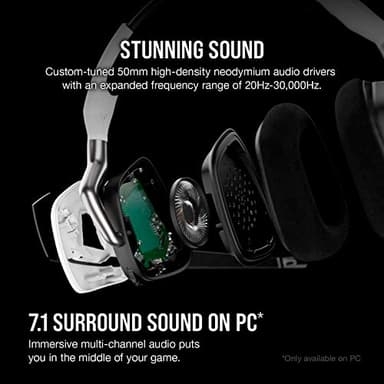 CORSAIR VOID RGB ELITE Wireless Gaming Headset – 7.1 Surround Sound – Omni-Directional Microphone – Microfiber Mesh Earpads – Up to 40ft Range – iCUE Compatible – PC, Mac, PS5, PS4 – White - Image 3