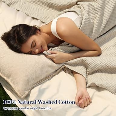 PHF 100% Cotton Waffle Weave Blanket Twin Size for Bed,Snag Proof Lightweight Breathable Moisture-Wicking Throw for Couch,Great for Layering in Cold Weather,Machine Washable,Home Decor Gift-Linen - Image 2