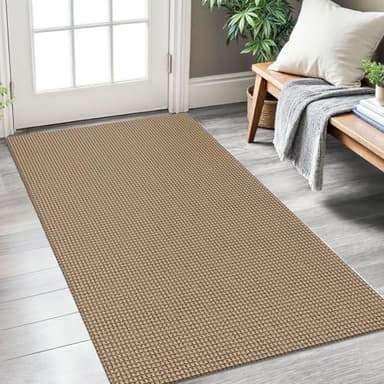 KOZYFLY Boho Rugs for Entryway 3x5 ft Washable Area Rug Non Slip Rubber Backed Entry Rug Woven Indoor Door Mat Cotton Kitchen Rugs Floor Carpet for Entryway, Foyer, Backdoor, Tan/Orange/Brown - Image 1