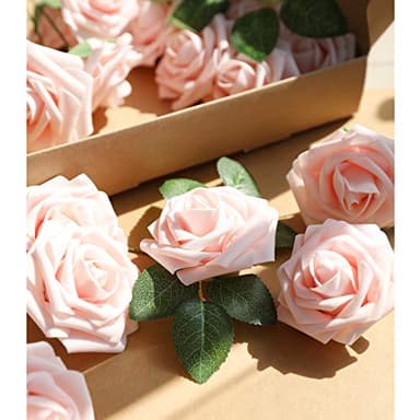 AmyHomie Artificial Flowers Blush Pink Rose 100pcs Real Looking Fake Roses w/Stem for DIY Wedding Bouquets Centerpieces Arrangements Party Baby Shower Home Decorations - Image 2