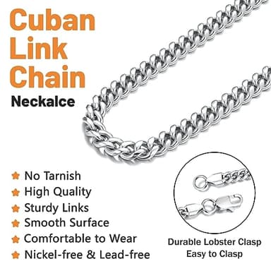 Jewlpire 3.5MM Silver Chain Necklace for Men, Stainless Steel Mens Necklace Cuban Link Chain for Men Sturdy & Comfortable Men's Chain Necklaces, 16 Inch - Image 2