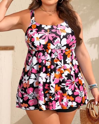 Holipick Pink Plus Size 2 Piece Swimsuit - Women Tankini Bathing Suits Flowy Swim Top with Boy Shorts 16W - Image 7