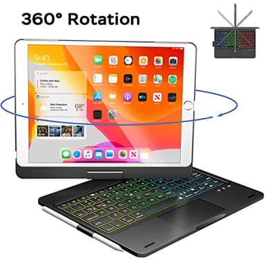NOKBABO iPad 9th Generation Case with Keyboard 360° Rotatable Touchpad and 7 Color Backlight & Pencil Holder for iPad 9th/8th/7th Gen 10.2 inch & iPad Air 3rd Gen/iPad Pro 10.5 inch - Black - Image 5
