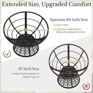 Yaheetech Indoor Papasan Chairs with Thick Tufted Cushions and Frame, Swivel Wicker Ergonomic Lounge Reading Chairs for Living Room/Bedroom, Black - Image 4