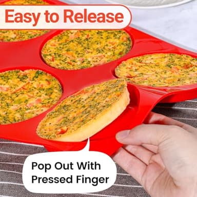 Jumbo Muffin Top Pan, 4 Inch Extra Large Egg Baking Pan for Oven Silicone Molds for Breakfast Sandwiches, English muffins, Whoopie Pies, Corn Bread, Egg bites, 2 Pack Red - Image 5