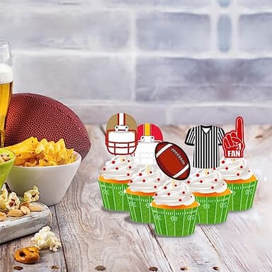 Daimay 40PCS Rugby Football Cake Toppers Sport Cupcake Topper Happy Birthday Cake Topper Football Scene Themed Cake Toppers Decorations for Various Birthday Party Anniversary - Image 5