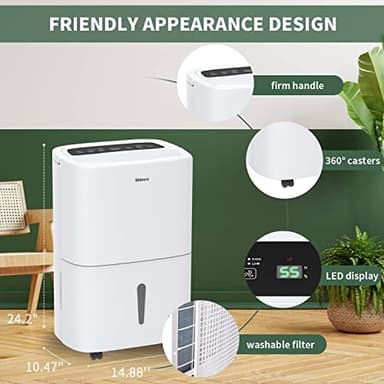 Shinco 7,000 Sq.Ft Energy Star Dehumidifier with Pump and WIFI, Ideal for Large Industrial Rooms and Home Basements, Efficient Moisture Removal and Humidity Control, 1.85 Gallons Water Tank - Image 8