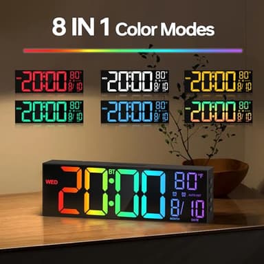 JALL 16.2" Large Digital Wall Clock with Seconds, Bluetooth Sync, Alarm Big LED, RGB Color, DST Temperature for Classroom Bedroom Garage Gym, Mount, Xmas, Birthday Gift for Aged Elderly Mother Father - Image 5