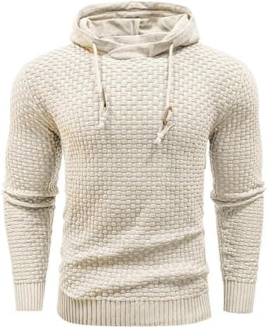Zaitun Mens Hooded Sweatshirt Long Sleeve Solid Knitted Hoodie Pullover Sweater - Image 6