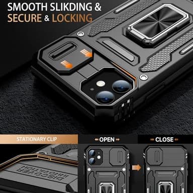 Goodon for iPhone 11 Case with Sliding Camera Cover + Screen Protector - Metal Magnetic Kickstand - Military-Grade Shockproof Matte Protective Phone Cover 6.1" for Men Women Girls - Black - Image 2