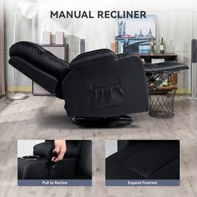 COMHOMA Living Room Furniture Set,Bonded Leather Loveseat Sofa with Cup Holder Recliner Chair,Black - Image 4