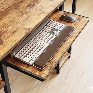 CubiCubi Computer Desk with Keyboard Tray, 47 Inch Office Desk with Monitor Stand and Storage Shelves, Music Studio Desk Workstation, Work Table for Home Office, Rustic Brown - Image 7
