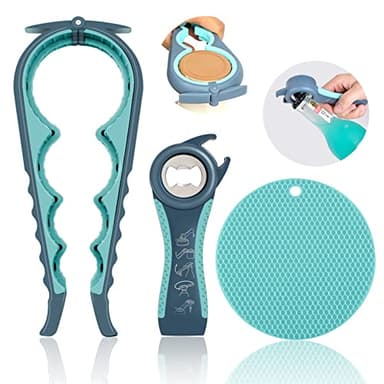 Jar Opener for Weak Hands, Seniors with Arthritis, 5 in 1 Multi Function Bottle Opener Lid Opener For Arthritic Hands with Non Slip Rubber Jar opener Gripper Pad - Image 1