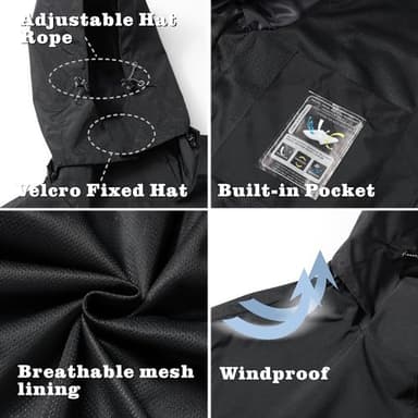 GIISAM Men's Black Rain Jacket,Mens Waterproof Black Light Weight Running Black Rain Coat with Hood for Hiking Fishing - Image 5