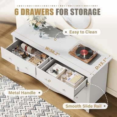 YESHOMY Dresser for Bedroom with 6 Drawers, Modern Chest of Drawers, Wooden Dressers, TV Stand for Living Room,Closet, Hallway (White) - Image 4