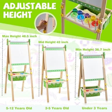 Art Easel for Kids, Painting Easels for Toddlers, Wooden Drawing Easel with Paper Roll, Adjustable Painting Station Magnetic Chalkboard & Whiteboard, Foldable Standing Easel for Boys Girls Ages 3-12 - Image 4