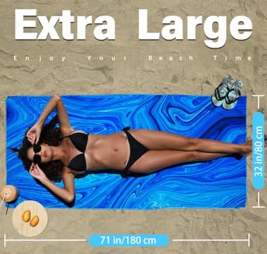 Microfiber Lightweight Beach Towel Sand Free Quick Dry Absorbent Thin Compact Towels for Swimming Pool Camping Beach Accessories Large Easy Pack Travel Things for Vacation Essentials Gift Adult - Image 2