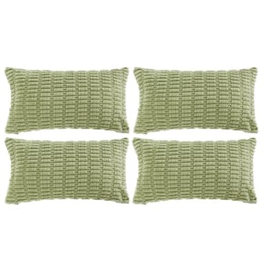 Fancy Homi 4 Packs Sage Green Decorative Throw Pillow Covers 12x20 Inch for Living Room Couch Bed Sofa, Rustic Farmhouse Boho Home Decor Soft Plush Striped Corduroy Square Cushion Case 30x50 cm - Image 1