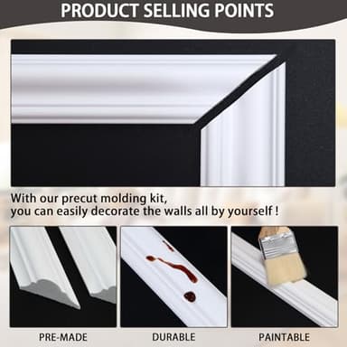 Lunghaa 6-Frame Premade Accent Wall Molding Kit, Ready-to-Assemble Wainscoting Panels, Pre-Cut Chair Rail Moulding Trim for Home Décor - Image 6