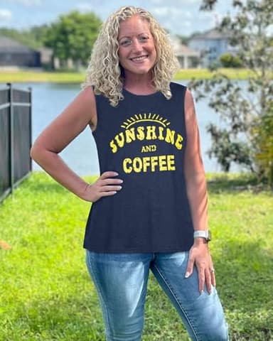 Tank Tops for Women Summer Sunshine and Coffee Graphic T-Shirts Sleeveless Casual Ladies Loose Tunic Blouse(Sunshine Deep Blue, L) - Image 4