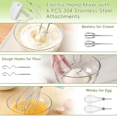 5-Speed Electric Hand Mixer, 4 Large Mixing Bowls Set, Handheld Mixers with Whisks Beater, Stainless Steel Metal Nesting Bowl Measuring Cups Spoons Kitchen Cake Blender for Baking Supplies - Image 3