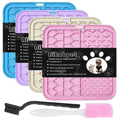Bikabpet Lick Mat for Dogs and Cats，Cat Licking Pad with Suction Cups for Dog Anxiety Relief，Dog Peanut Butter Lick Pads for Dogs Perfect for Bathing Grooming,Slow Feeders for Dogs and Cats,4Pack - Image 1
