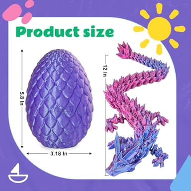 Dragon Eggs with Dragon Inside, 3D Printed Surprise Funny Gifts for Kids, Articulated Dragon Fidget Toys for Adults, Executive Desk Toys Office Room Décor (Shiny Purple, M-Size) - Image 5