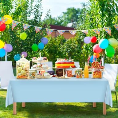 Mulbozy 12 Pcs Light Blue Plastic Tablecloth for Rectangle Table, 54 × 108 inches Disposable Light Blue Party Table Covers for Birthday, Anniversary, Wedding, Fine Dining, Graduation Party Decoration - Image 3