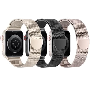 BELONGME 3 Pack Mesh Loop Compatible with Apple Watch Bands for Women Men 40mm 41mm 38mm 42mm 44mm 45mm 49mm 46mm Series 11 10 9 8 7 6 5 4 Ultra3 SE3 2, Stainless Steel Metal Magnetic Strap for iWatch - Image 1