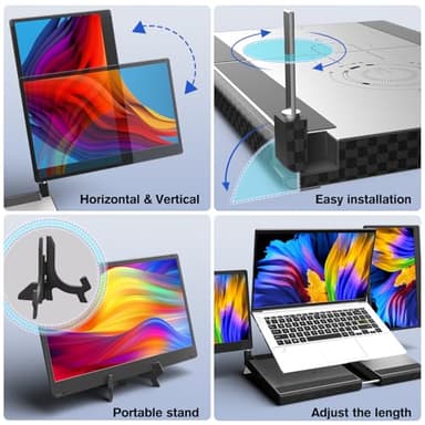 AOKER Laptop Triple Screen Extender - 14" Monitor IPS FHD 1080P HDMI USB-C Detachable Portable Display for 12-17.3 Inch Laptops Compatible with Windows Mac Chrome Surface Metal Base Travel Work Setup - Image 4