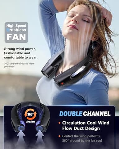 Portable Neck Fan, Hands Free Personal Fan- 6000mAh Battery Operated, USB Rechargeable Fan with 6 Adjustable Speeds, Cooling Wearable Fan for Home, Office, Outdoor, Travel-Black - Image 5