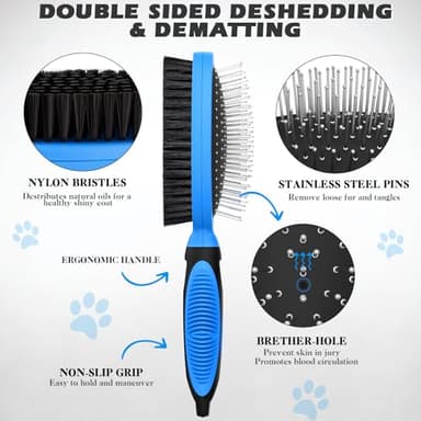 2PCS Pet Grooming Tools - Double-Sided Brush for Shedding and Bathing, Suitable for Short/Long Haired Dogs Cats and Horses, Deshedding Dog Brush, Mane & Tail Combs for Horses - Pet Supplies (Blue) - Image 7