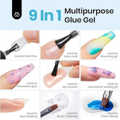 Beetles 9 in 1 Gel Nail Glue for Acrylic Nails Tips, 2 Pcs 10ml Super Strong Nail Glue for Clear False Nails Tips Base Coat Rhinestones Blooming Art Christmas Nails Long Lasting U V Light Cure - Image 5