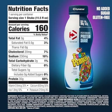 Dymatize Performance Protein Shake, Fruity Pebbles, 30g of Protein, 6.2g BCAA for Muscle Recovery, No Added Sugar, Low Fat, 24 Vitamins and Minerals, Gluten-Free, Ready to Drink, On-the-Go Snack, 11.5fl oz, 12 pack - Image 5