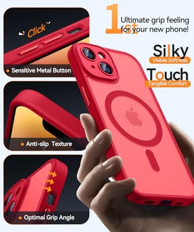 CANSHN Magnetic for iPhone 14 Plus Case, Upgraded [Full Camera Protection] [Compatible with Magsafe] [Translucent Matte] Shockproof Protective Phone Case for iPhone 14 Plus 6.7" - Red - Image 4