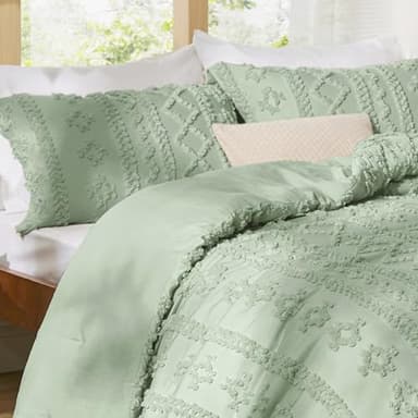 Bedsure Tufted Boho Comforter Set California King - Sage Green Boho Bed Set, GentleSoft™ 3 Pieces Farmhouse Shabby Chic Embroidery Bedding, Gifts for Woman, Soft Jacquard Comforter for All Seasons - Image 5