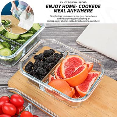 KOMUEE 10 Packs 30oz Glass Meal Prep Containers 2 Compartments,Glass Food Storage Containers with Lids,Airtight Lunch Bento Boxes,Microwave,Oven,Freezer and Dishwasher Safe - Image 4