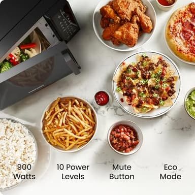Chefman Countertop Microwave Oven 0.9 Cu. Ft., 900 Watts with 10 Power Levels, 6 Cooking Presets with One-Touch Express Cook, Eco Mode, Child Safety Lock, & Mute Button - Black - Image 2