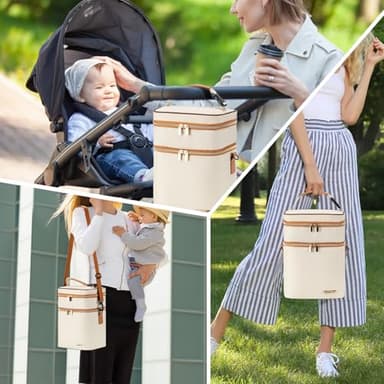 BABEYER Breastmilk Cooler Bag with Ice Pack Fits 6 Baby Bottles Up to 9 Ounce, Double Deck Leak-Proof Baby Bottles Bag with Shoulder Strap for Nursing & Working Mom, Cream - Image 7