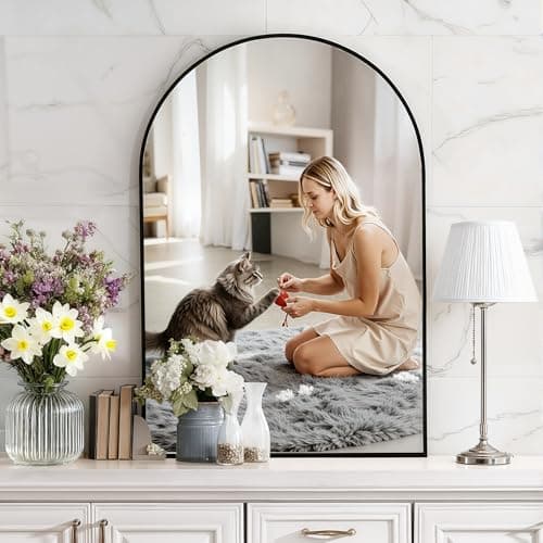 PUZONJIG Arched Wall Mirror 24"X36", Black Bathroom Vanity Mirrors for Over Sink, Modern Farmhouse Mirror Wall Mounted, Curved Arch Design for Bedroom, Living Room & Home Decor - Image 1