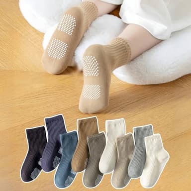 EUFANCE Toddler Grip Socks Non Slip Crew Socks Cute Seamless Cotton Socks for Baby Boys Girls Infants Kids 9 Pairs - Image 6