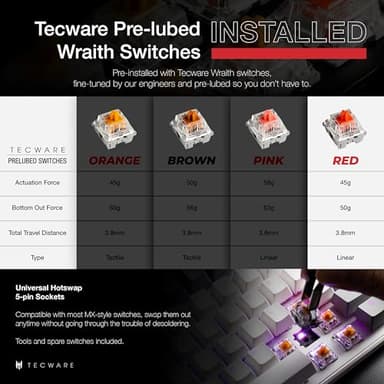 TECWARE Phantom+ Elite 87 Key RGB Mechanical Gaming Keyboard, LED Backlit, Universal Hot-Swap, Wired and Wireless, 3 Mode Connectivity, Thocky Sounding, White Elite Wraith Red - Image 3